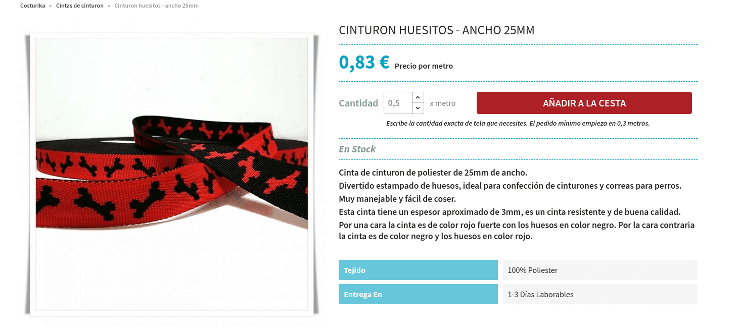 Imagen de cinta poliéster con motivo de huesos, precio y cantidad mínima por pedido